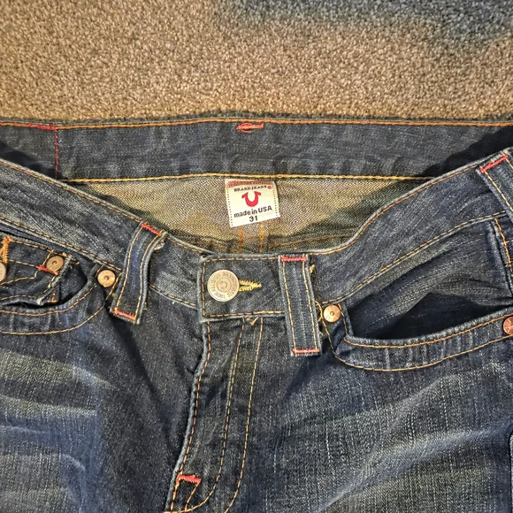 True Religion Dark Blue Flare Jeans with Embroidery - Picture 2 of 8